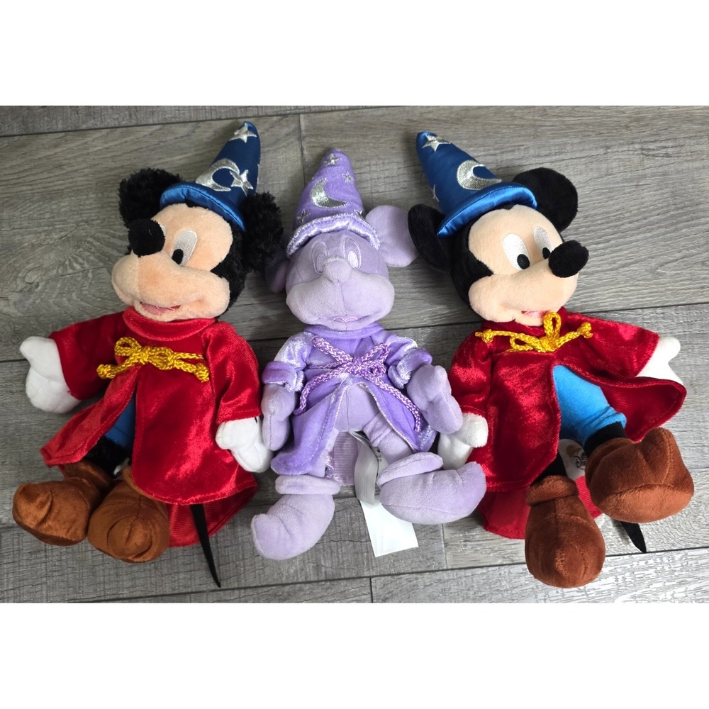 3X Disney Sorcerer Mickey Mouse Liliac Purple Mystery Plush Set Of 3 Fantasia